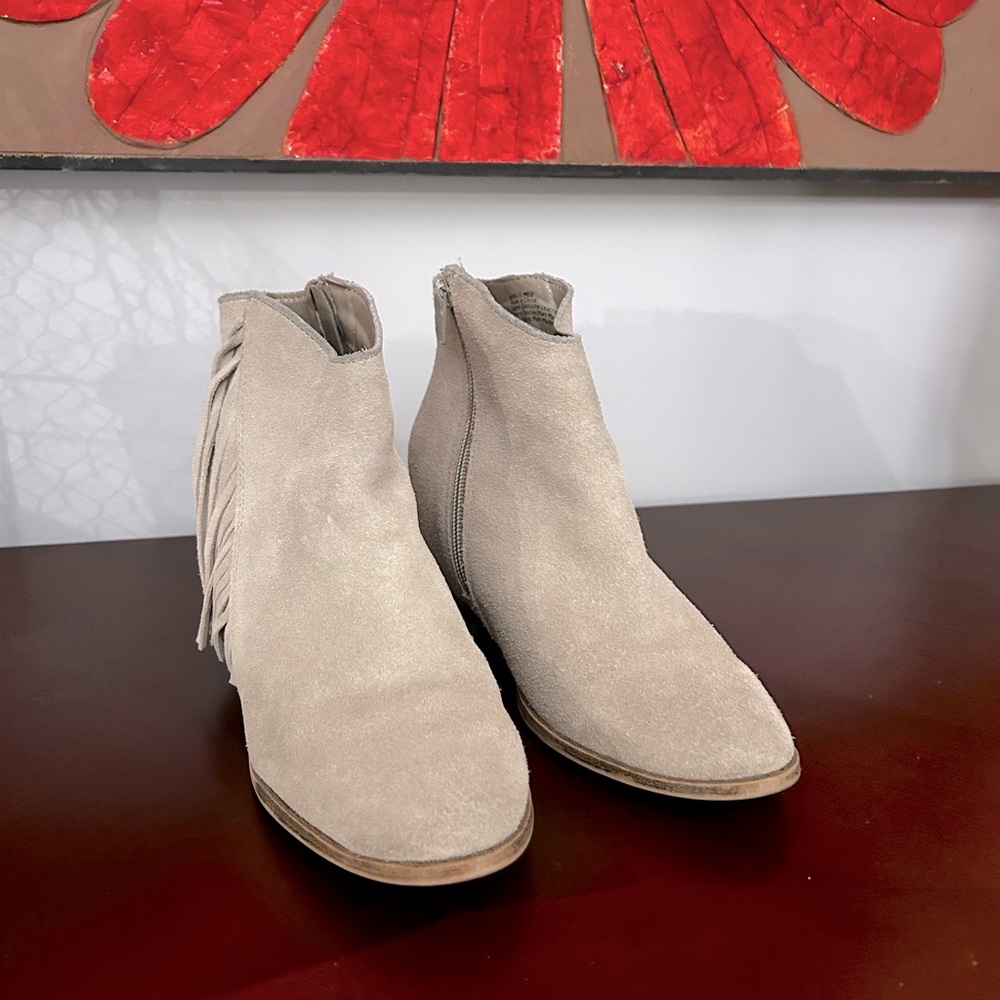 Mudd Suede Wedge Ankle Boots with Fringe
